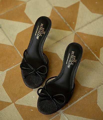 Antonio Melani x The Style Bungalow Amore Bow Raffia and Leather Dress Sandals