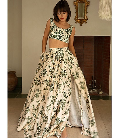 Antonio Melani x The Style Bungalow Georgia Floral Print High Waist Side Slit A-Line Skirt