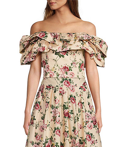 Antonio Melani x The Style Bungalow Miraflores Floral Print Coordinating Off-The-Shoulder Puffed Crop Top