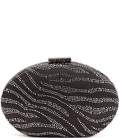 Antonio Melani Zebra Rhinestone Oval Minaudiere Clutch