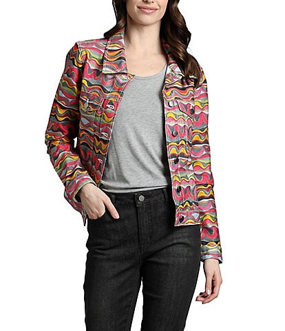 APNY Abstract Floral Printed Long Sleeve Denim Jacket
