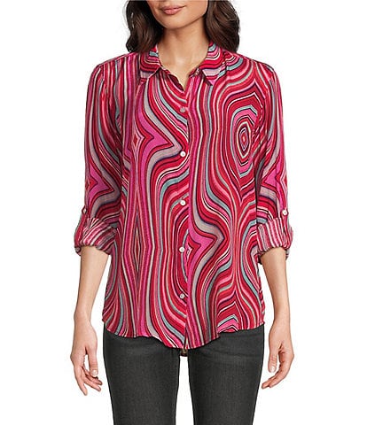 APNY Abstract Print Spread Collar Long Sleeve Button Down Shirt