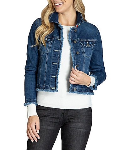APNY Abstract Printed Collared Long Sleeve Jean Jacket