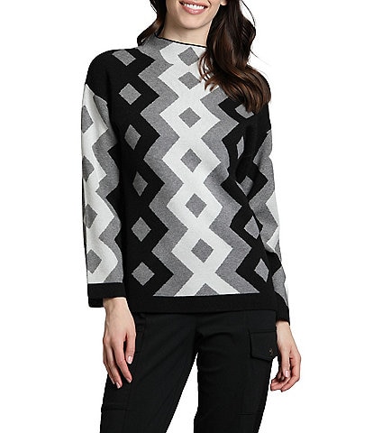 APNY Argyle Funnel Neck Long Sleeve Sweater