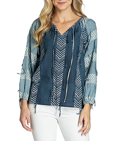 APNY Block Print V-Neck Long Sleeve Top