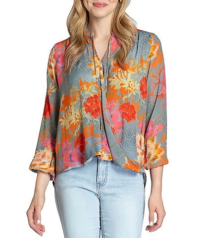 APNY Boho Floral V-Neck Long Sleeve Crossover Top