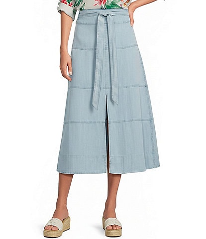 APNY Chambray Tiered Midi A-Line Skirt