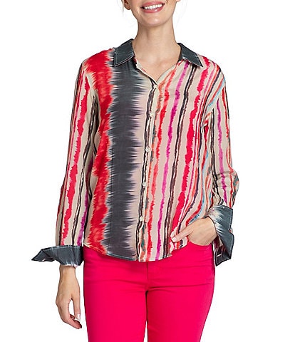 APNY Collared Neckline Long Sleeve Button Front Blouse