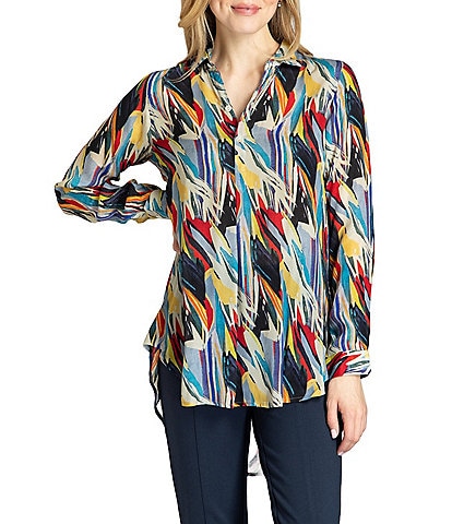 APNY Crepe V-Neck Long Sleeve Button Up Tunic