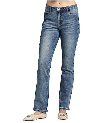 APNY Denim Studded Stretch Mid Rise Flare Leg Jean