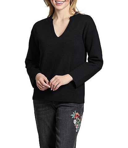 APNY Knit Split V-Neck Long Sleeve Sweater