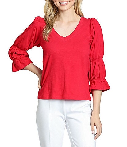 APNY Knit V-Neck 3/4 Puff Sleeve Blouse