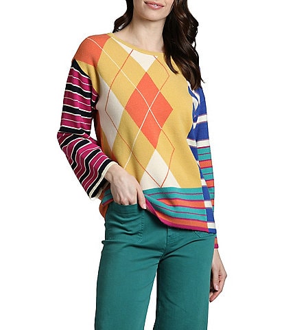 APNY Mixed Media Crew Neckline Long Sleeve Pullover