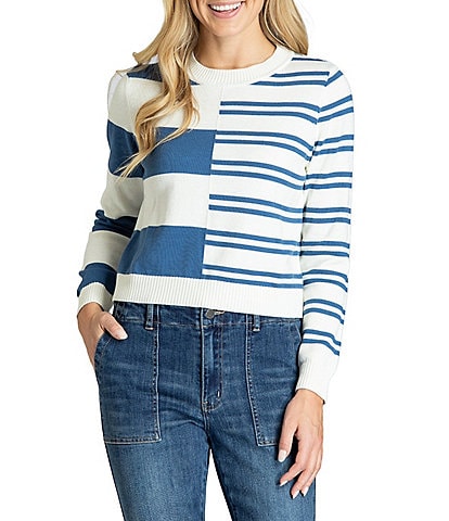 APNY Mixed Stripe Crew Neck Long Sleeve Sweater