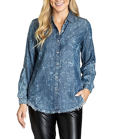 APNY Moon Wash Collared Long Sleeve Button Down Top
