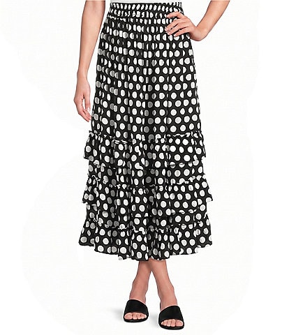 APNY Printed Round Neck Short Sleeve Tiered Coordinating Midi Skirt