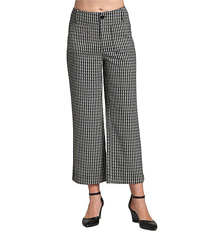 APNY Stretch Ponte Checked High Rise Wide Leg Cropped Pants