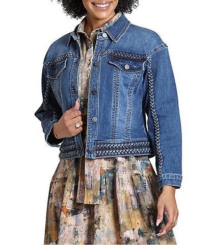 APNY Textured Braided Denim Point Collar Long Sleeve Jacket
