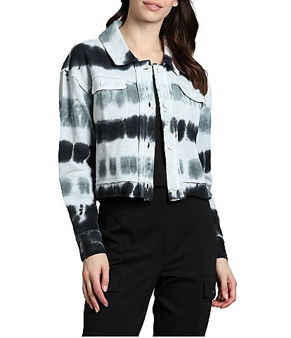 APNY Tie-Dye Collared Long Sleeve Raw Edge Jacket