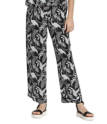 APNY Woven Bird Print High Rise Wide Leg Pull-on Coordinating Pants