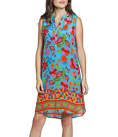 APNY Woven Floral Print Mandarin Collar Sleeveless Sheath Dress