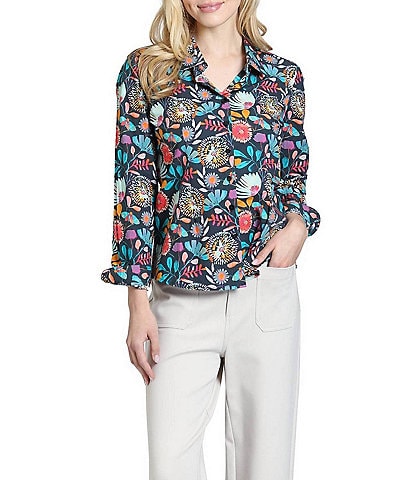 APNY Woven Floral Print Spread Collar Long Sleeve Button-Up Shirt