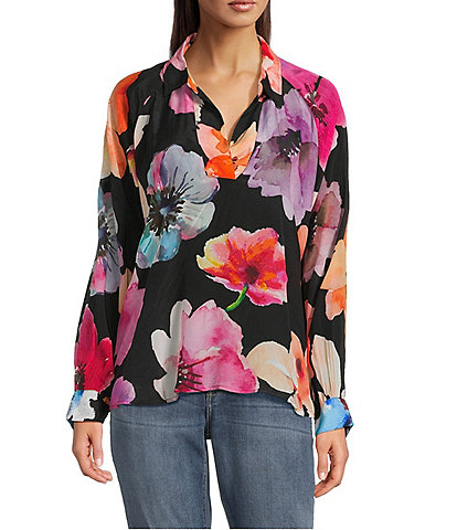 APNY Woven Floral Print V-Neck Long Sleeve Blouse
