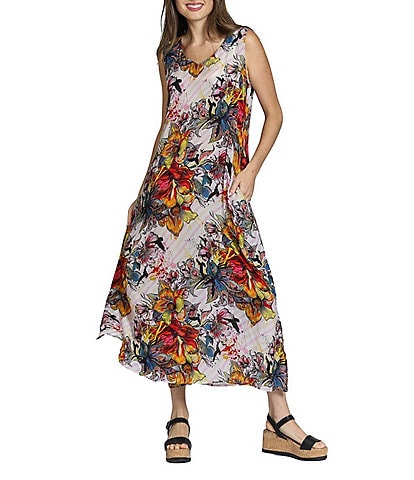 APNY Woven Floral V-Neck Sleeveless A-Line Tank Dress