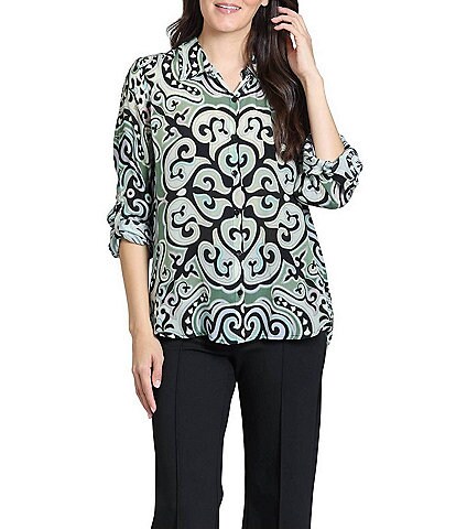 APNY Woven Lightweight All Over Abstract Print Spread Collar Long Sleeves Button-Up Shirt