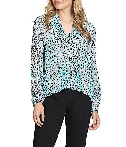 APNY Woven Printed Crossover V-Neck Long Sleeve Top