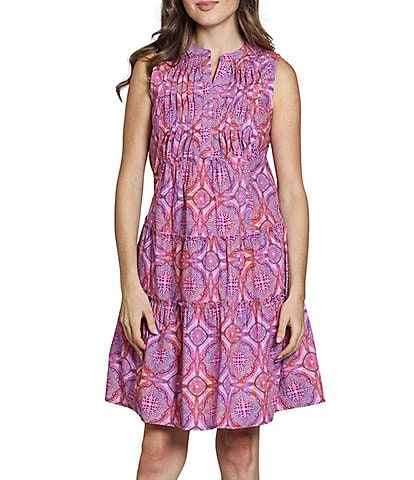APNY Woven Printed Mandarin Collar Sleeveless A-Line Dress