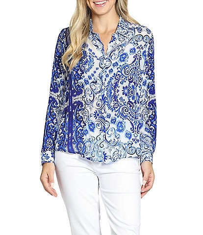 APNY Woven Printed Point Collar Long Sleeve Button Down Shirt