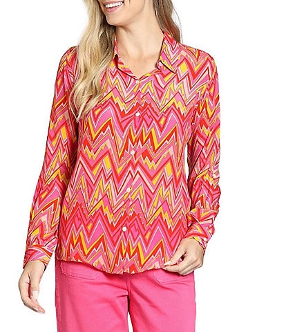 APNY Woven Printed Spread Collar Long Sleeve Shirt