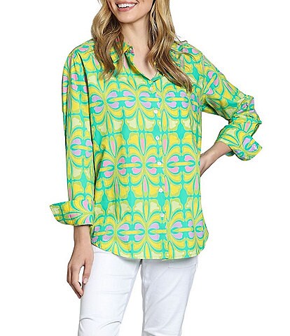 APNY Woven Printed Spread Collar Long Sleeve Shirt