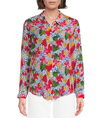 APNY Woven Printed Spread Collar Long Sleeve Shirt