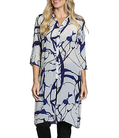APNY Woven Printed V-Neck 3/4 Sleeve Button Down Tunic