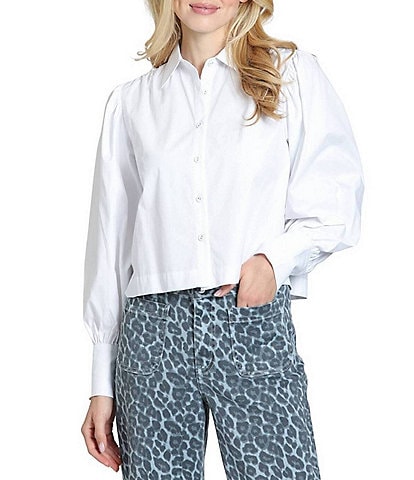 APNY Woven Spread Collar Long Sleeve Button Front Shirt