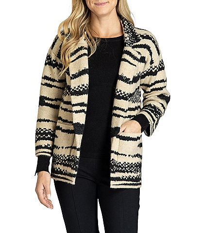APNY Zebra Collared Neck Long Sleeve Cardigan Coat