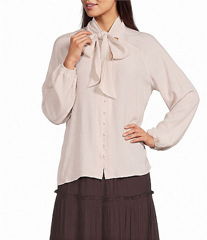 Apricot London Crinkle Tie V-Neck Balloon Sleeve Top