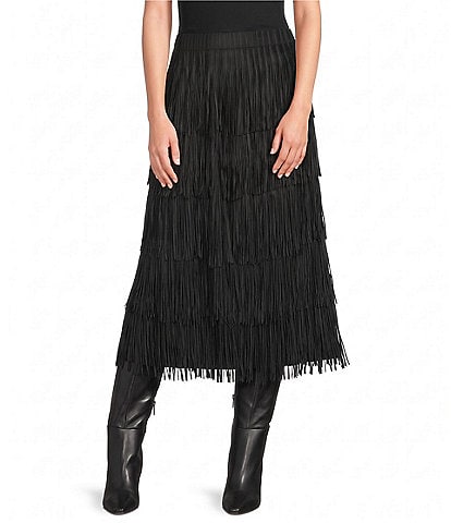 Apricot London Stretch Fringe Pull-On Midi Pencil Skirt