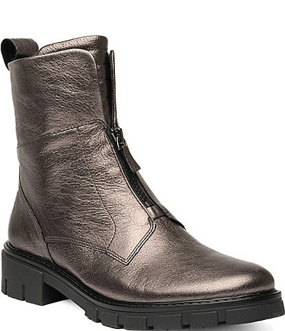 ara Deon Crunch Metallic Leather Dual Zipper Booties