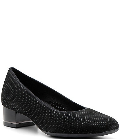 ara Gabrielle Pin Dot Suede Block Heel Pumps