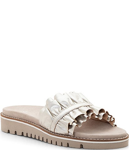 ara Keyes Metallic Leather Ruffle Slide Sandals