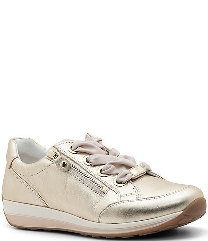 ara Ollie Metallic Leather Side Zip Sneakers