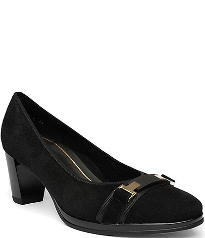ara Ophelia Suede Decorative Buckle Strap Block Heel Pumps