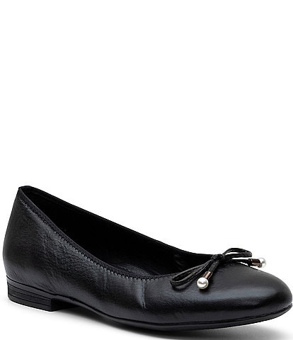ara Scout Leather Pearl Bow Ballet Flats