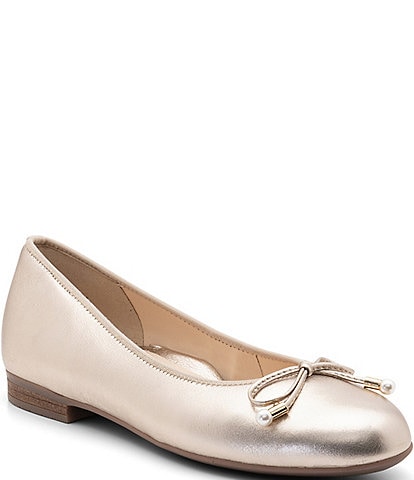 ara Scout Leather Pearl Bow Ballet Flats