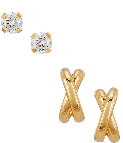 Argento Vivo Crystal Stud & Huggie Hoop Earring Set