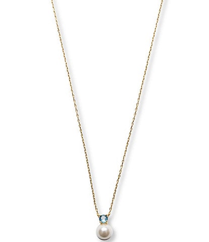 Argento Vivo Cubic Zirconia Blue Pearl Short Pendant Necklace