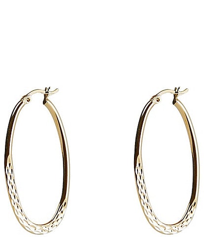 Argento Vivo Diamond Cut Oval Hoop Earrings